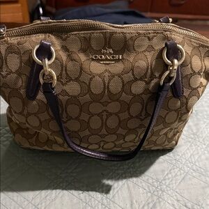 Coach Signature Tan and Purple Satchel